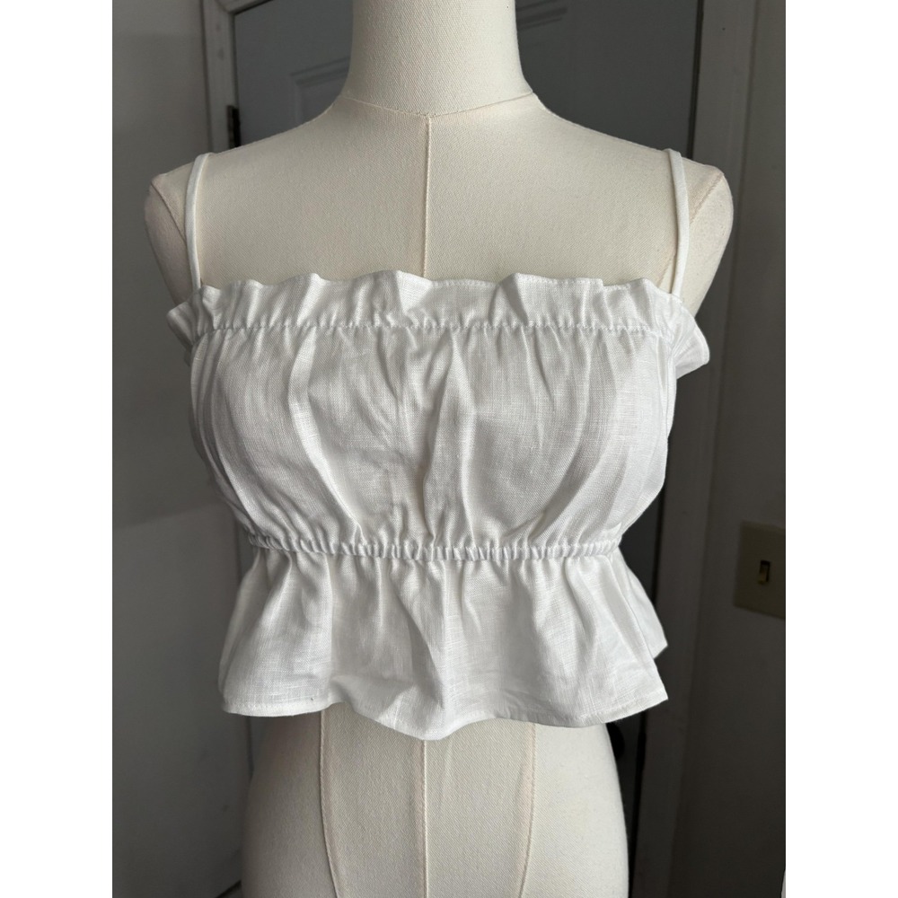 Reformation Tank Womens XS White Calamansi Linen Camisole Ruffle Peplum
